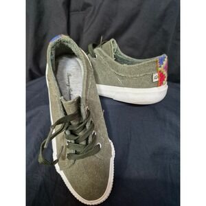 Tommy Bahama Womens Olive Green Canvas Sneakers Embroidered Heel Low Top Shoes